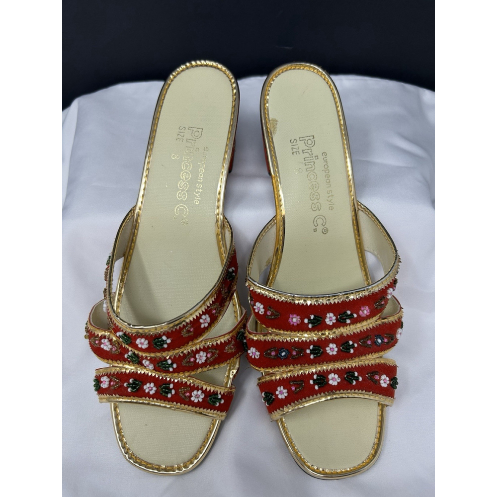 Vtg Princess C. European Style Chinese Velveteen Handmade Shoes Slides Heels 8 - Picture 1 of 12